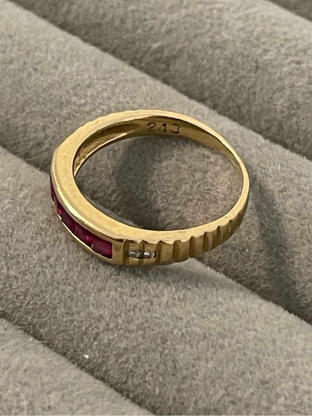 18k Gold Ruby Channel-Set Stackable Ring with diamond accents size 4.5 - Picture 10 of 12